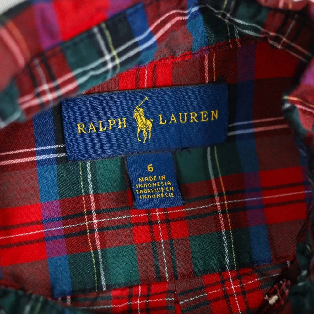 Ralph Lauren Tartan Plaid Button Down Shirt Kids Size 6 Red Blue Green LS Preppy